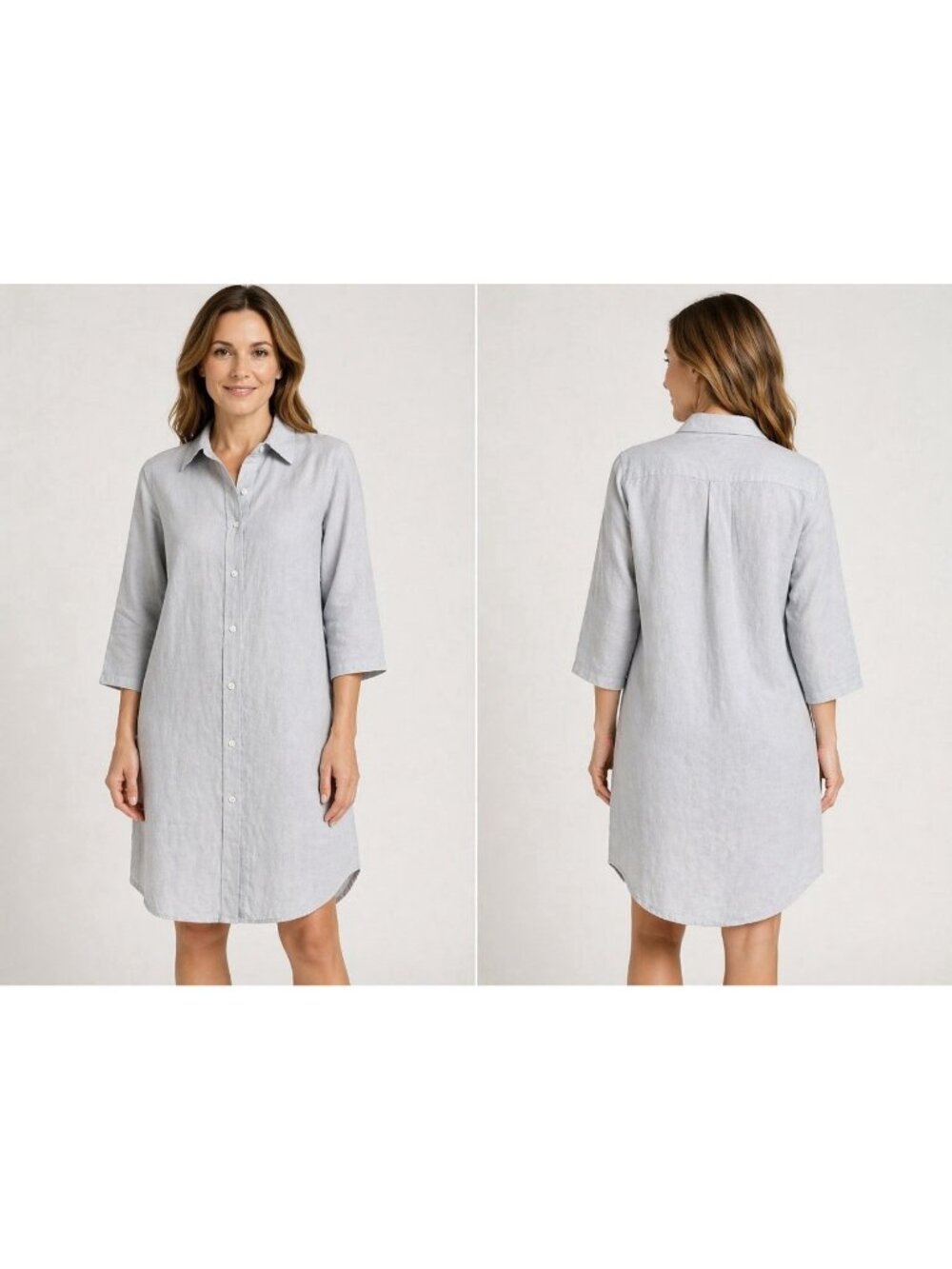 Vikolino Summer Shirt Dress S Euro Washed Linen Oversized  Blue Long Sleeve NEW